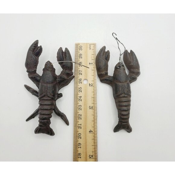 Vintage Cast Iron Lobster Crawfish Figurine Paperweight Nautical Decor Cajun Set - Picture 9 of 10